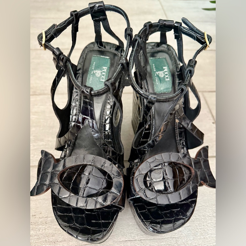 Pucci Black Croc Leather Musa 140 Platform Wedges - Size IT 37 / US 7 - Picture 3 of 7